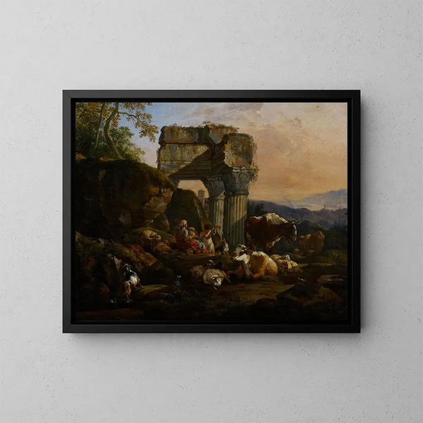 Römische Landschaft mit Vieh und Hirten - Johann Heinrich Roos — gerahmtes Bild an der Wand