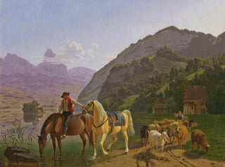 Johann Jakob Biedermann - Rider With Two Horses And Herd.webp