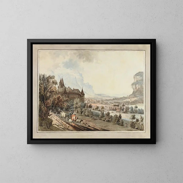 Vue du château d'Aigle - Johann Karl Müllner — gerahmtes Bild an der Wand
