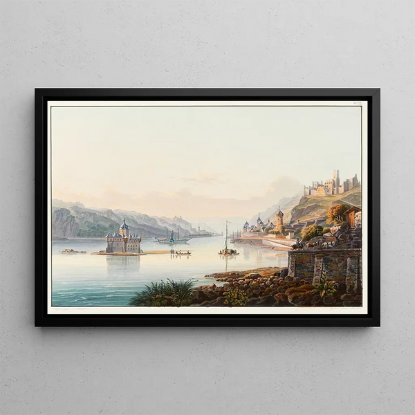 Johann Ludwig Bleuler - Vue de Caub du Pfalz des ruines de Schoenberg et Gutenfels.webp