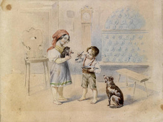 Johann Matthias Ranftl - Bauernstube mit Kachelofen und Kindern.webp
