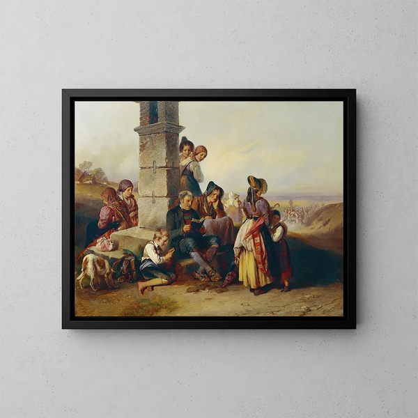 Il riposo dei pellegrini - Johann Matthias Ranftl — quadro incorniciato alla parete