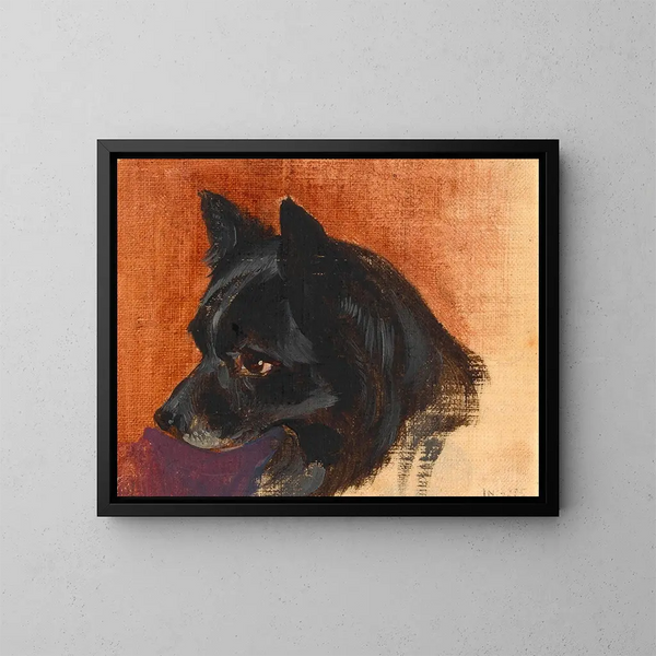 Testa di un piccolo cane nero - Johann Matthias Ranftl — quadro incorniciato alla parete