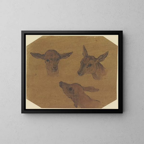 Drei Hirschköpfe - Johann Melchior Roos — gerahmtes Bild an der Wand