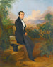 Portrait painting of George Hellmann in front of a view in Tacna, Peru - Johann Moritz Rugendas — artwork view