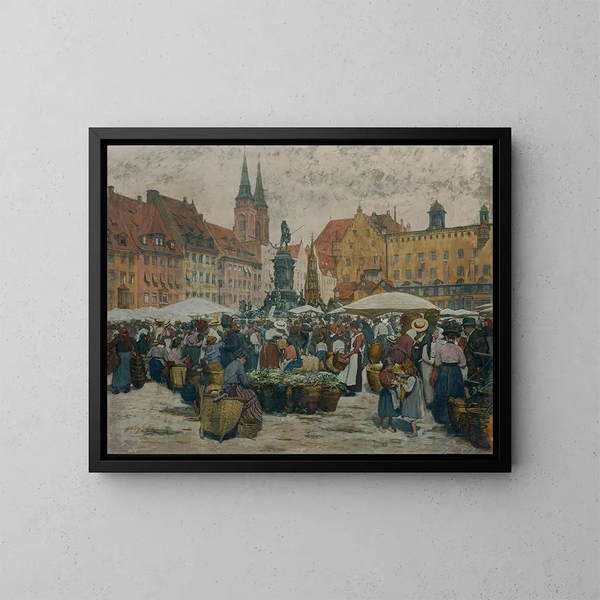 Markt in Nürnberg - Johann Nepomuk Geiger — gerahmtes Bild an der Wand