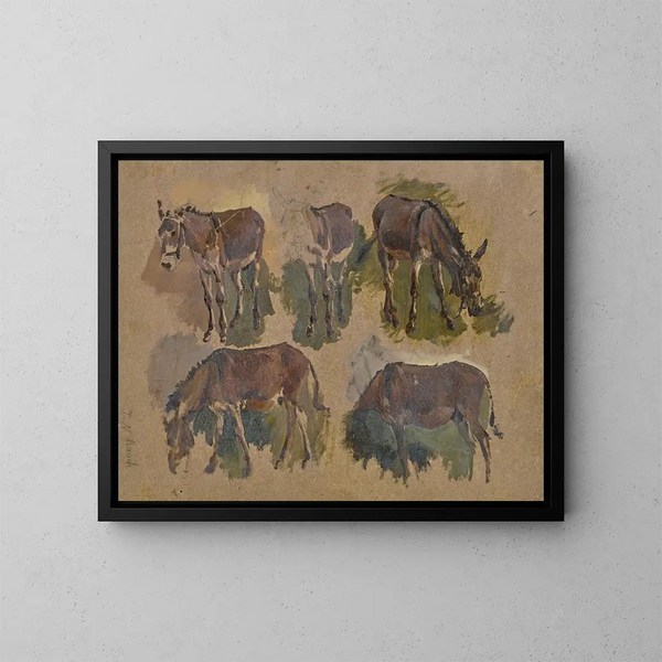Cinque muli - Johann Nepomuk Rauch — quadro incorniciato alla parete