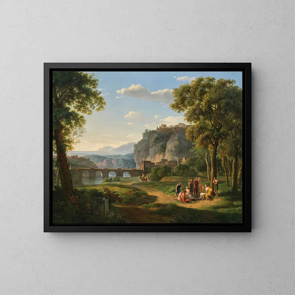 Ein arkadischer Landschaft mit einer Brücke - Johann Nepomuk Schadlberger — gerahmtes Bild an der Wand