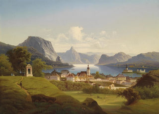 Johann Wilhelm Jankowski - Blick auf Gmunden mit Schloss Orth.webp