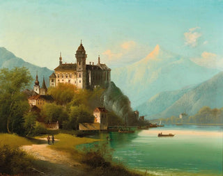 Johann Wilhelm Jankowsky - A Castle on a Mountain Lake.webp