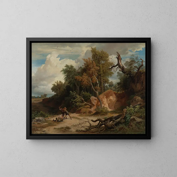 Le midi, l'attaque du voyageur - Johann Wilhelm Schirmer — quadro incorniciato alla parete