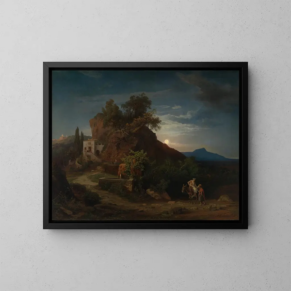 La notte. L'arrivo del Samaritano con il ferito all'osteria - Johann Wilhelm Schirmer — quadro incorniciato alla parete