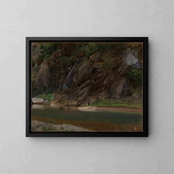 Rivière con riva rocciosa - Johann Wilhelm Schirmer — quadro incorniciato alla parete