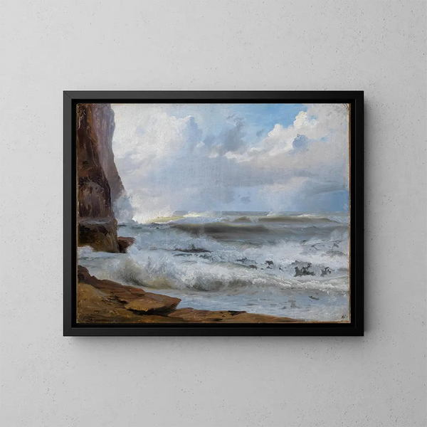 Studio marino a Étretat con scogli a sinistra - Johann Wilhelm Schirmer — quadro incorniciato alla parete