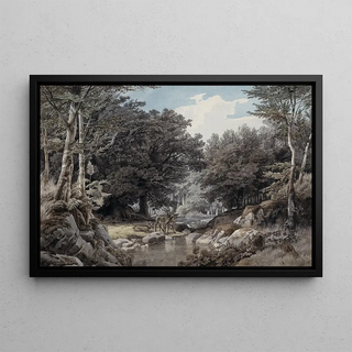 Johann Wilhelm Schirmer - Waldinneres mit Hirschen am Wasser.webp