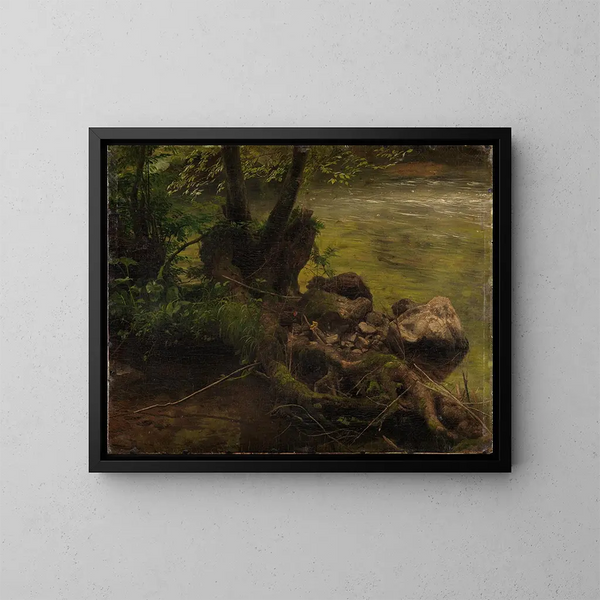 Radici e pietre sul bordo del ruscello - Johann Wilhelm Schirmer — quadro incorniciato alla parete