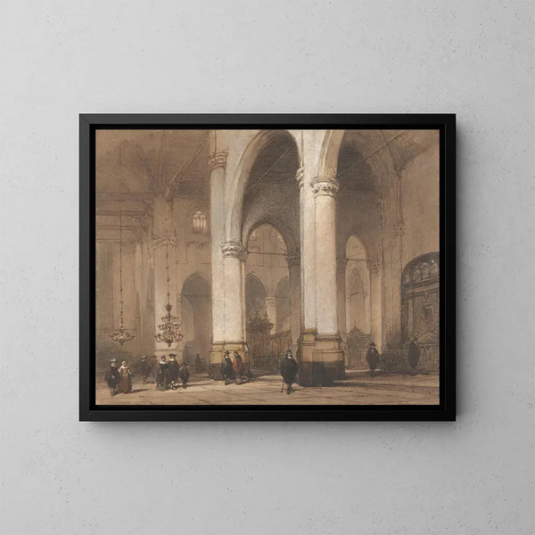 Vista della chiesa di San Lorenzo a Rotterdam - Johannes Bosboom — quadro incorniciato alla parete