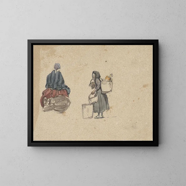 Due studi di donne pescatrici - Johannes Bosboom — quadro incorniciato alla parete