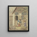 a painting of a farmer with two children and two chickens in front of an entrance door - Johannes Christiaan Janson — framed artwork on a wall