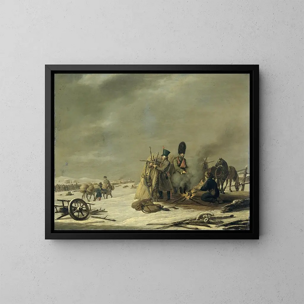 Bivouac in Molodetchno, 34. Dezember 1812, ein Kapitel des Rückzugs Napoleons aus Russland - Johannes Hari — gerahmtes Bild an der Wand
