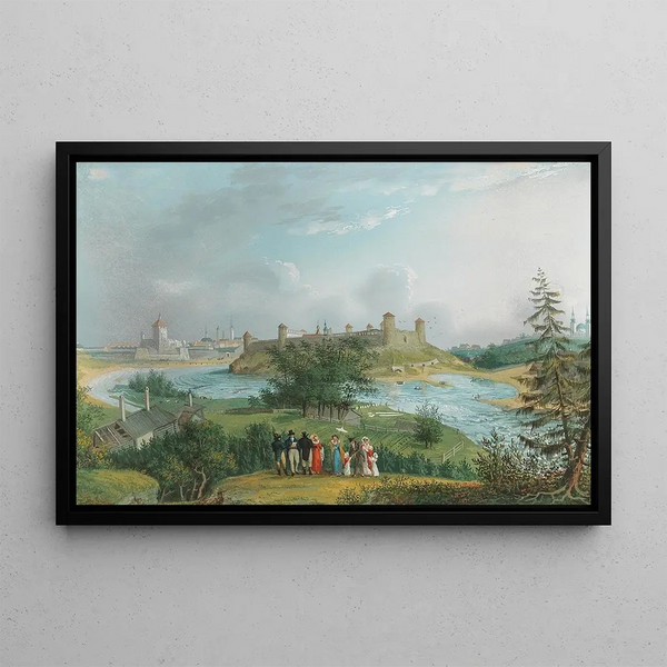 Johannes Hau - Die Ruinen der Veste Jwangorod Johannesstadt nebst ein Teil von Narva von der Hhe von Joachimsthal herabgesehen.webp