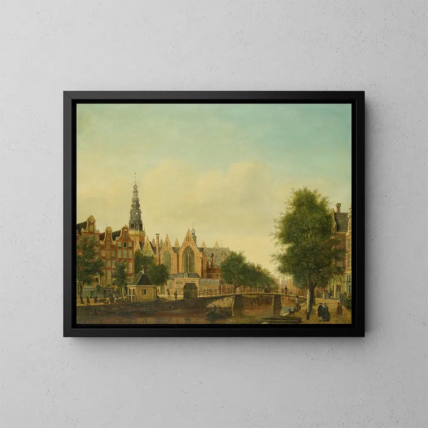 L'Oude Kerk vue depuis l'Oudezijds Voorburgwal - Johannes Huibert Prins — gerahmtes Bild an der Wand