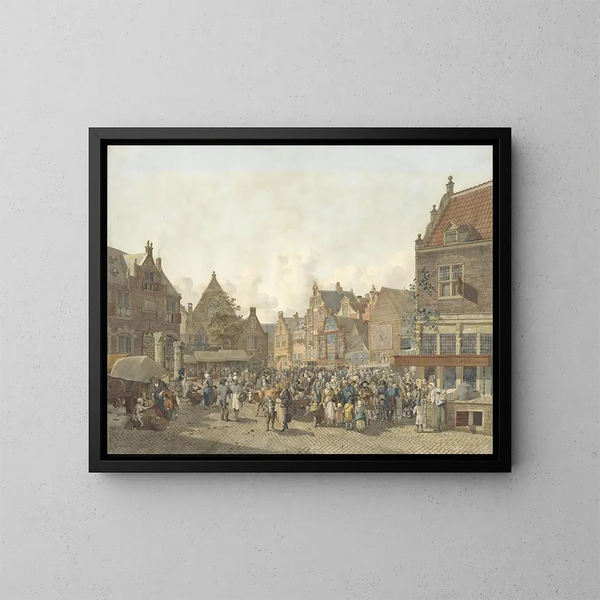Place de la ville avec une foire - Johannes Huibert Prins — gerahmtes Bild an der Wand