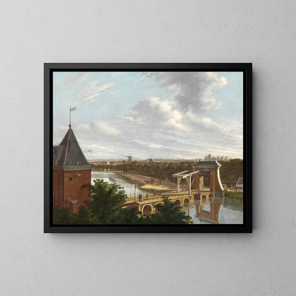 Der äußere Kanal von Amsterdam in der Nähe der Leidsepoort, gesehen vom Theater - Johannes Jelgerhuis — gerahmtes Bild an der Wand