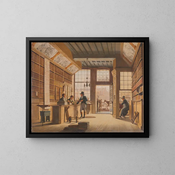 Die Buchhandlung Pieter Meijer Warnars am Vijgendam in Amsterdam - Johannes Jelgerhuis — gerahmtes Bild an der Wand
