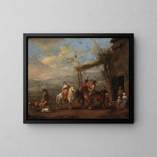 Eine Jagdpartie - Johannes Lingelbach — gerahmtes Bild an der Wand