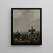 dei falconieri su un sentiero con mietitrebbiatrici che caricano fieno su un carro vicino a una valle al tramonto - Johannes Lingelbach — quadro incorniciato alla parete