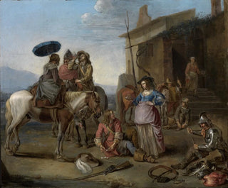 Johannes Lingelbach - Reisende halten vor einer Osteria.webp