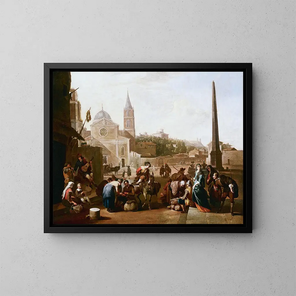 La Piazza del Popolo a Roma - Johannes Lingelbach — quadro incorniciato alla parete