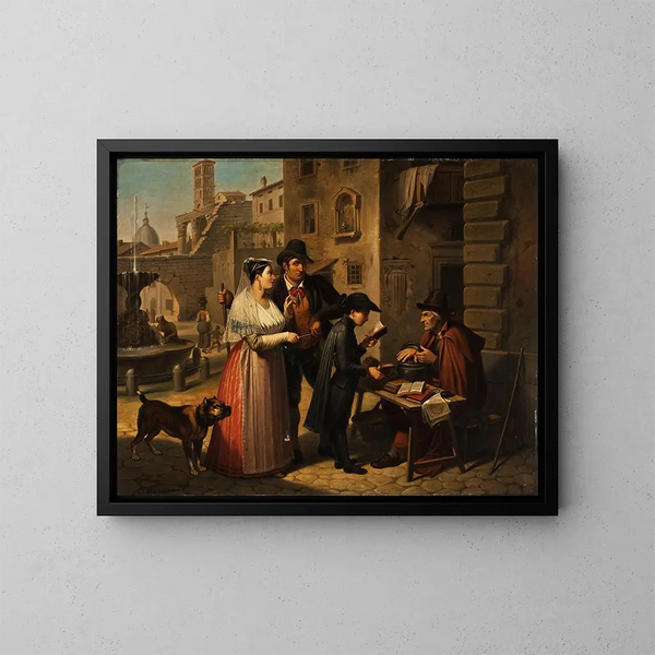 Un libraio in una strada romana - Johannes Riepenhausen — quadro incorniciato alla parete