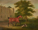 Ein roter Pferd und ein Hund vor Humewood Manor bei Wicklow - John Ferneley — Ansicht des Kunstwerks