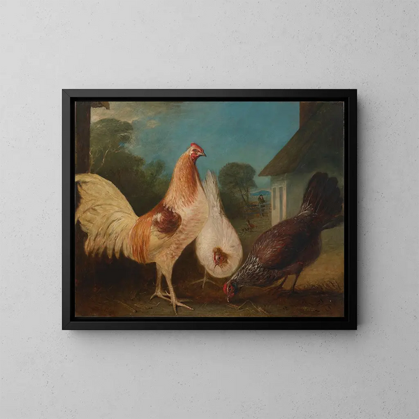 delle galline in un cortile di fattoria - John Ferneley — quadro incorniciato alla parete