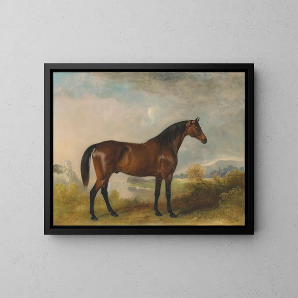 Rodolphe, un cavallo da caccia in un vasto paesaggio - John Ferneley — quadro incorniciato alla parete