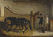 Ein dunkelbrauner und ein kastanienbrauner Jäger mit einem Jäger und anderen Figuren in einem Stall - John Ferneley Jr — Ansicht des Kunstwerks