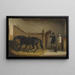 Ein dunkelbrauner und ein kastanienbrauner Jäger mit einem Jäger und anderen Figuren in einem Stall - John Ferneley Jr — gerahmtes Bild an der Wand