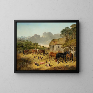 John Frederick Herring Jr - Horses Drinking from a Water Trough with Pigs and Chickens in a Farmyard.webp