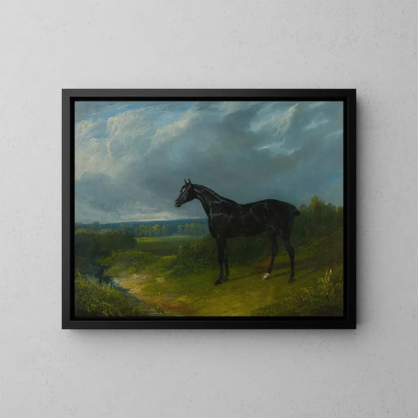 Cacciatore nero in un paesaggio - John Frederick Herring l'Ancien — quadro incorniciato alla parete