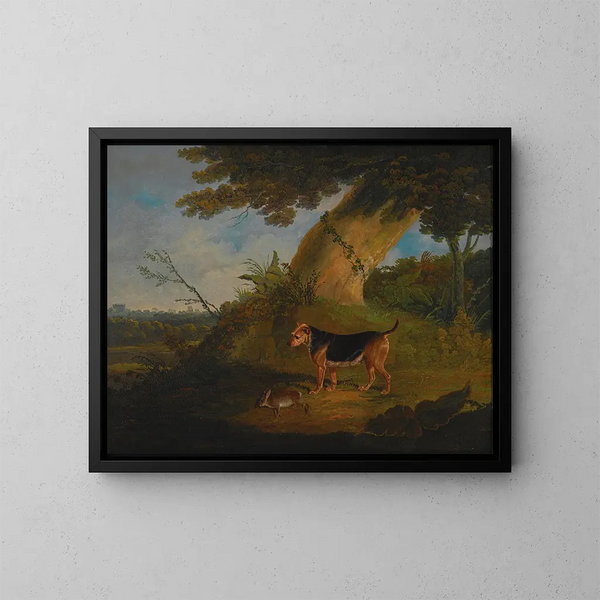 Terrier nero e fuoco con un coniglio riportato - John Frederick Herring l'Ancien — quadro incorniciato alla parete