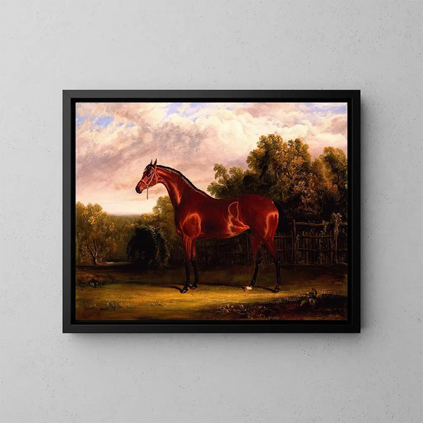 Négociatore, un cavallo baio in un paesaggio - John Frederick Herring l'Ancien — quadro incorniciato alla parete