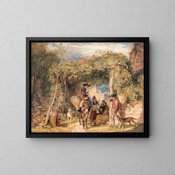 Figures e animali in una vigna - John Frederick Lewis — quadro incorniciato alla parete