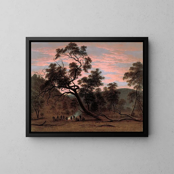 Ein Corroboree von Eingeborenen in den Ebenen von Mills - John Glover — gerahmtes Bild an der Wand