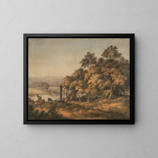 John Glover - An extensive river landscape with donkeys.webp