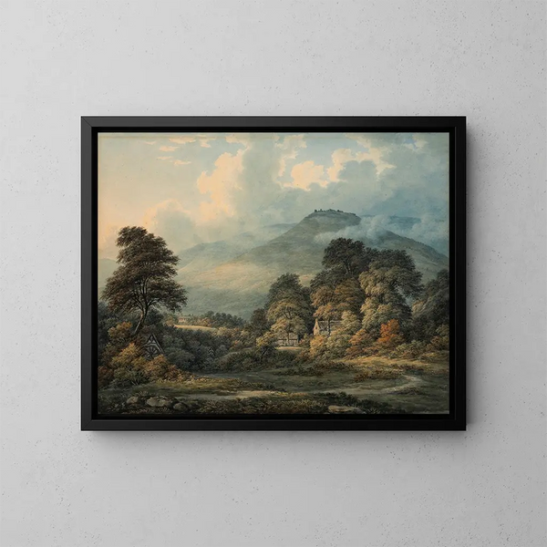 Landschaft erweitert mit fernen Bergen - John Glover — gerahmtes Bild an der Wand