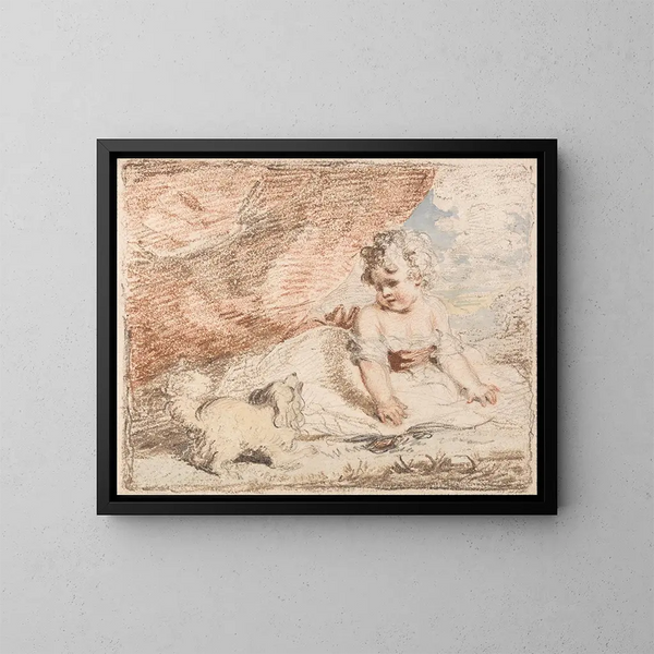 Junge Kind mit einem Hund auf den Knien - John Hoppner — gerahmtes Bild an der Wand
