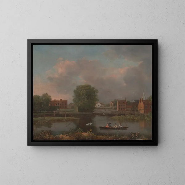 eines Flusslandschaftsgemäldes, möglicherweise eine Aussicht von der westlichen Seite der Rochester-Brücke - John Inigo Richards — gerahmtes Bild an der Wand