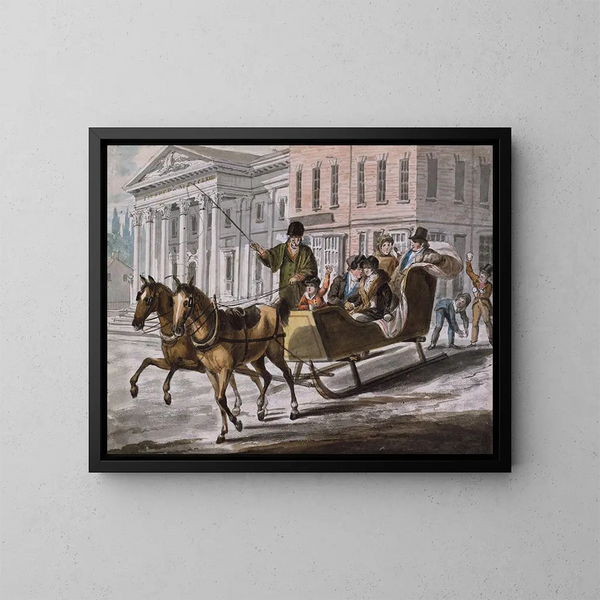 Scène d'hiver à Philadelphie, la Banque des États-Unis en arrière-plan - John Lewis Krimmel — quadro incorniciato alla parete